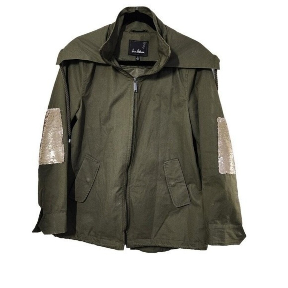 Sam Edelman Olive Green Hooded Utility Jacket Sequin Elbows Size XS